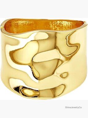 14K Gold Plated Hinged Cuff Bangle Bracelet Chunky Stacking Arm Jewelry